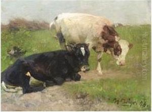 Cows In A Meadow by Heinrich Johann Von Zugel