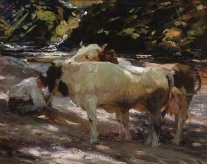 Hirte Mit Kuhen Am
 Waldbach. by Heinrich Johann Von Zugel