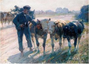 Bauer Und Drei Kalber (farmer Leading His Calves)