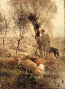 A Shepherd Tending His Flock by Heinrich Johann Von Zugel