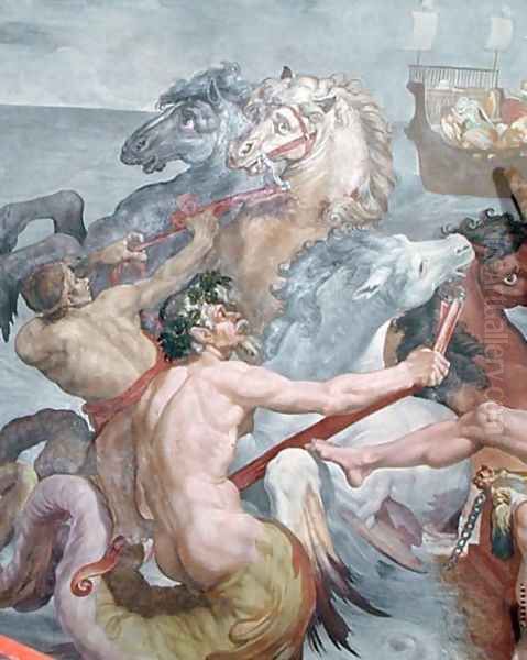The Odyssey, detail of the Tritons and the horses from Neptunes chariot, 1554-56 - view 1