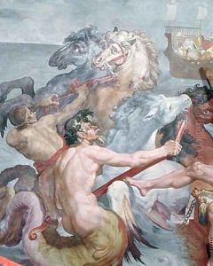 The Odyssey, detail of the Tritons and the horses from Neptunes chariot, 1554-56 by Pellegrino Tibaldi