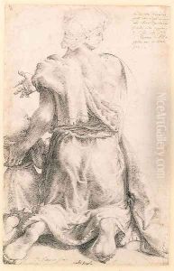 A kneeling Woman and Child seen from behind by Pellegrino Tibaldi