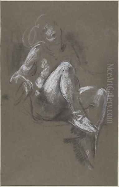 Seated Nude Girl wearing Ballet Shoes - view 1