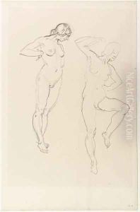 Nude female figure, standing on Tip-toe by Henry Tonks