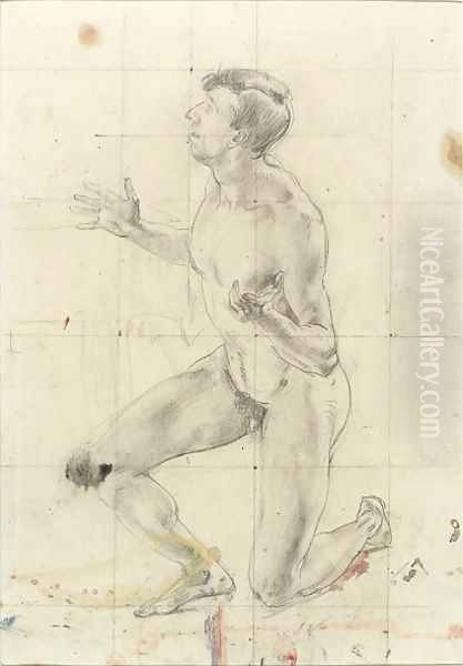 Study of a Kneeling Nude Man, turned to the left - view 1