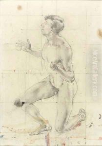 Study of a Kneeling Nude Man, turned to the left by Henry Tonks