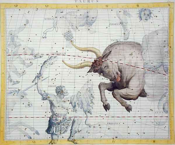 Constellation of Taurus, plate 2 from Atlas Coelestis, by John Flamsteed (1646-1710), published in 1729 - view 1