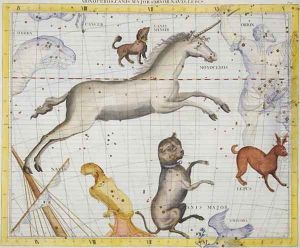 Constellation of Monoceros with Canis Major and Minor, plate 13 from Atlas Coelestis, by John Flamsteed 1646-1710, published 1729 by Sir James Thornhill