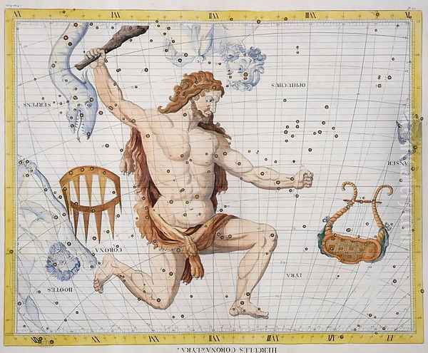 Constellation of Hercules with Corona and Lyra, plate 21 from Atlas Coelestis, by John Flamsteed 1646-1710, published in 1729 - view 1