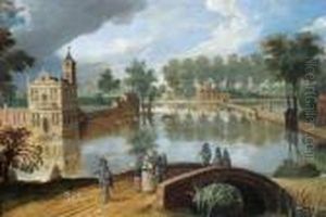 Elegante Assemblee Sur Un Pont Enjambant Les Douves D'un Chateau Renaissance by Sebastien Vrancx