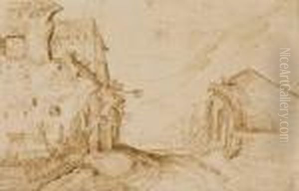 Ruines Antiques, Rue Dans Un Village Avec Un Arc Rompu Numerote '14' - view 1