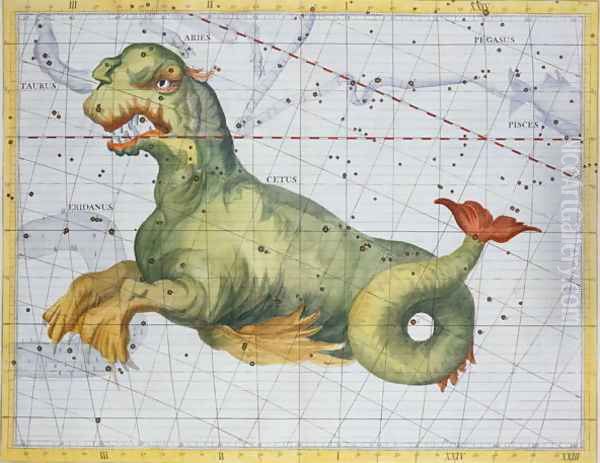Constellation of Cetus the Whale, from Atlas Coelestis by John Flamsteed 1646-1719, pub. in 1729 - view 1