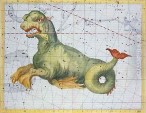 Constellation of Cetus the Whale, from Atlas Coelestis by John Flamsteed 1646-1719, pub. in 1729 by Sir James Thornhill