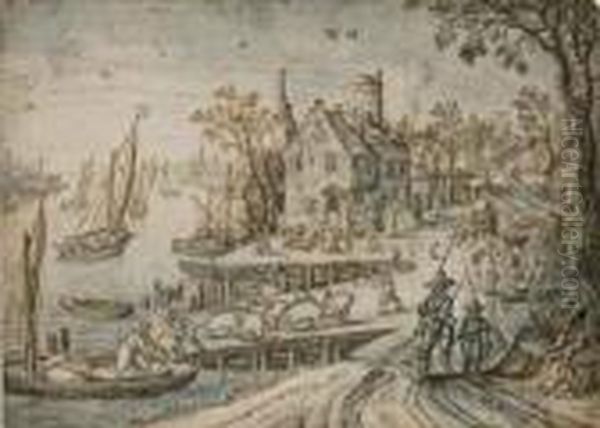 L'automne: Paysans Transportant Le Betail Au Bord D'une Riviere - view 1