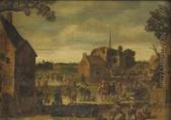 Halte De Militaire Sur La Place Dun Village - view 1