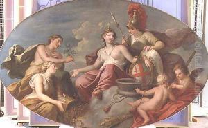 Allegorical group representing London, Justice, Prudence, Temperance and Fortitude, 1725-27 by Sir James Thornhill