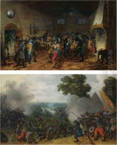 A Singerie With Monkeys In A 
Guardroom Taking A Cat Into Arrest,others Playing Backgammon Near The 
Fire Place