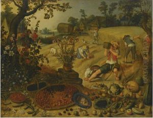 An Allegory Of Summer, With Peasants Bringing In The Harvest by Sebastien Vrancx