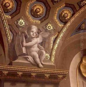 A putto on the Chapel wall by Sir James Thornhill