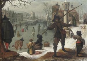 Skaters On A Frozen Waterway In A Town Skaters On A Frozen Waterway In A Town