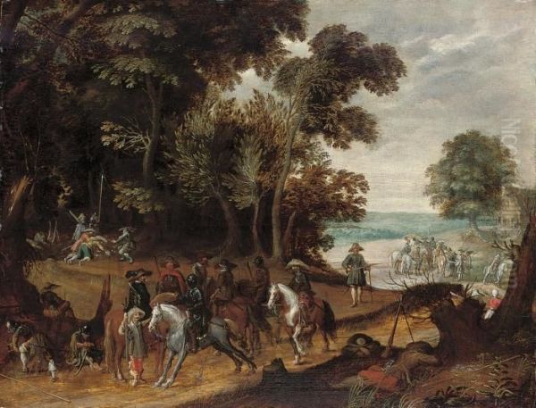 Cavaliers In A Wooded Landscape - view 1