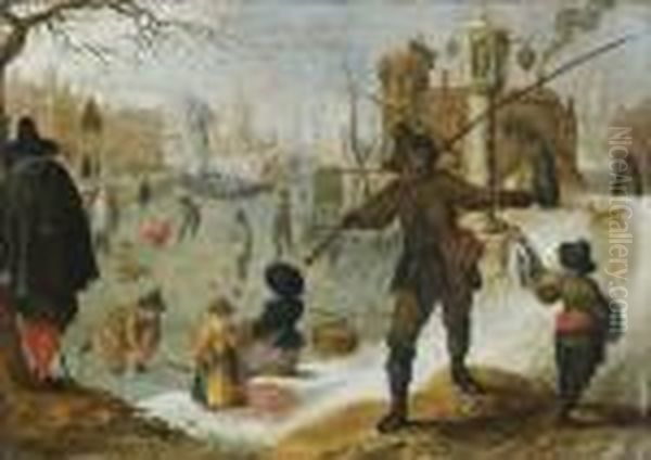 Allegorie De L'hiver: Promeneurs Et Patineurs Dans Une Ville Sous La Neige - view 1