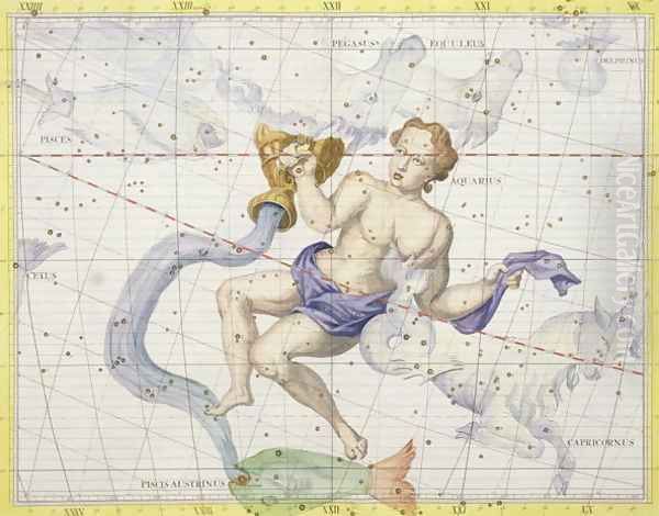 Constellation of Aquarius, plate 9 from Atlas Coelestis, by John Flamsteed 1646-1710, published in 1729 - view 1