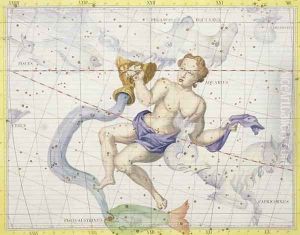 Constellation of Aquarius, plate 9 from Atlas Coelestis, by John Flamsteed 1646-1710, published in 1729 by Sir James Thornhill