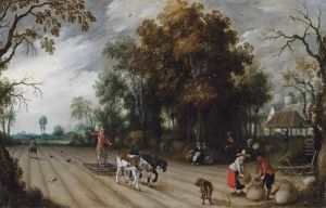 An Allegory Of Autumn: A Farmer
Harrowing A Field While Anothersows, With Peasants Gathering Apples In
An Orchard Beyond by Sebastien Vrancx