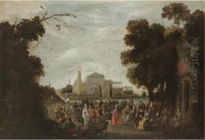 An Elegant Party In A Park Landscape With A Castle Beyond An Elegant Party In A Park Landscape With A Castle Beyond
