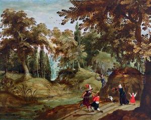 Paesaggio Boschivo Con Scena Di Una Rapina