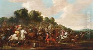 A Cavalry Battle Scene by Sebastien Vrancx