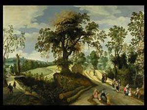 Landschaft Mit Wegen Und Spaziergangern by Sebastien Vrancx
