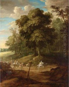 A Cavalry Battle Scene In A Wooded Landscape