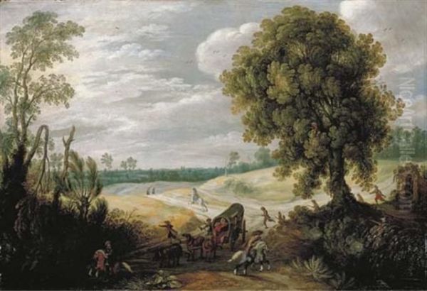 An Extensive Landscape With A Wagon Being Ambushed - view 1
