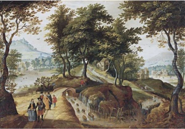Gentlefolk Strolling Along A River Path - view 1