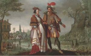 A Wooded Landscape With An Elegant Couple Courting A Wooded Landscape With An Elegant Couple Courting