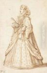A Woman In Profile To The Left Holding A Fan