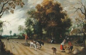 Peasants Working The Fields During The Harvest by Sebastien Vrancx