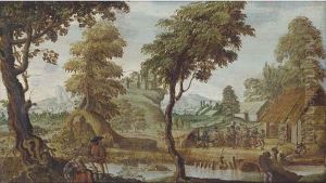 An Extensive Landscape With A Village Kermesse