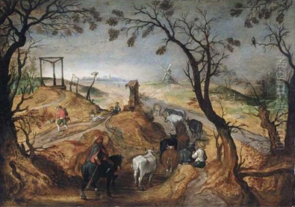 A Wooded Landscape With Farmhands And Cattle - view 1