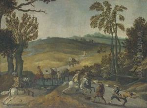 A Wooded Landscape With Bandits Ambushing Travellers