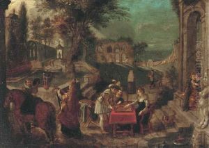 An Extensive Italianate Landscape Of A Country House Garden Withroman Ruins