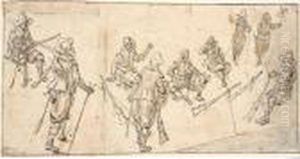 Sheet Of Studies Of Soldiers. by Sebastien Vrancx