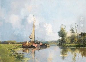 River Scene With Barges