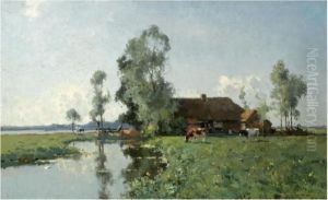 A Sunny View Of A Farm In A Polderlandscape