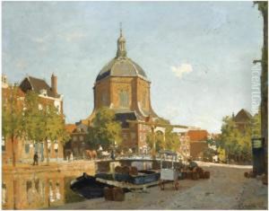 Figures On A Canal Near The Marekerk, Leiden