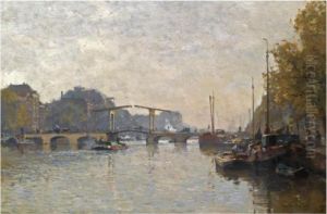 A View Of The Magere Brug, Amsterdam by Cornelis Vreedenburgh