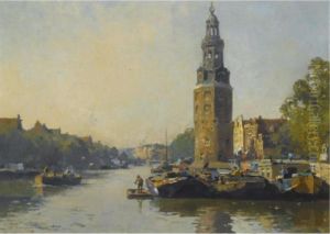 A View Of The Montelbaanstoren, Amsterdam by Cornelis Vreedenburgh
